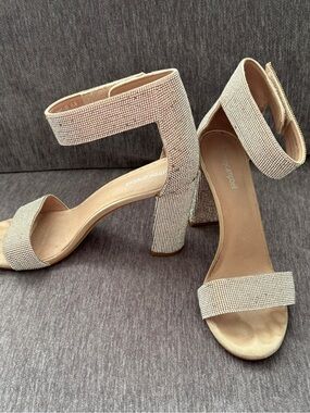 Jeffrey Campbell Champagne Crystal Ankle-Strap Block Heels